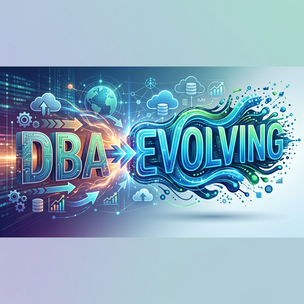 DBA evolving with digital technology and cloud computing icons